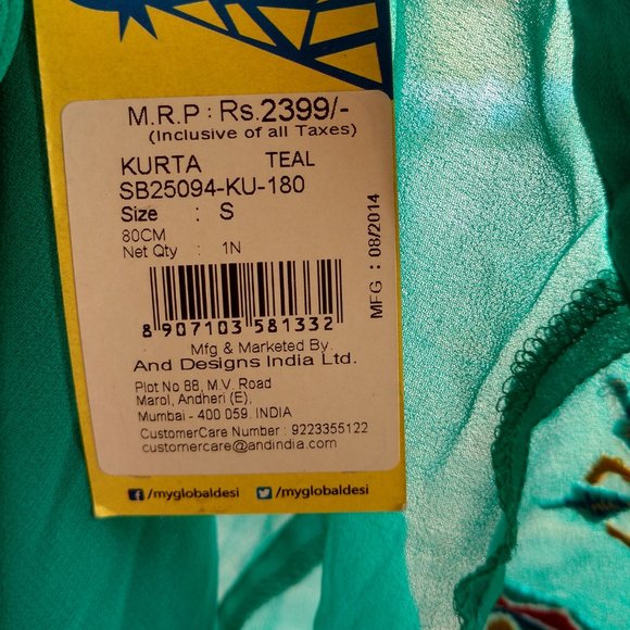 with tags Global Desi Teal Kurta - Picture 10 of 12